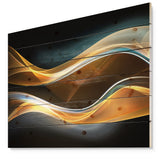 3D Gold Waves in Black - Abstract Print on Natural Pine Wood