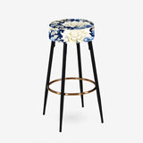 Astral Blue White Damask Radiance IV - Upholstered Damask Bar Stool
