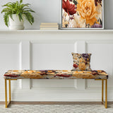 Beige And Purple Cottage Flowers Composition II - Upholstered Floral Bench