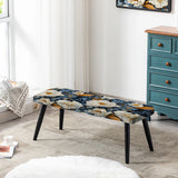 Blue And Beige Ranunculus Boho Pattern" Upholstered Floral Bench - Traditional Bench