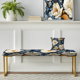 Blue And Beige Ranunculus Boho Pattern" Upholstered Floral Bench - Traditional Bench
