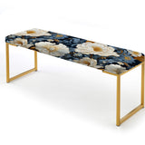 Blue And Beige Ranunculus Boho Pattern" Upholstered Floral Bench - Traditional Bench