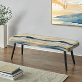 Coastal Landscape Minimal In Blue - Upholstered Beachy Bench