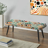 Multicolor Mid Century Pattern On Beige - Upholstered Eclectic Modern Bench