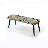 Multicolor Mid Century Pattern On Beige - Upholstered Eclectic Modern Bench