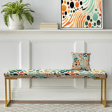 Multicolor Mid Century Pattern On Beige - Upholstered Eclectic Modern Bench