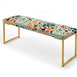 Multicolor Mid Century Pattern On Beige - Upholstered Eclectic Modern Bench
