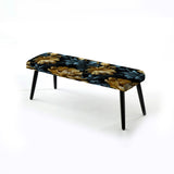 Dark Blue And Golden Gilded Damask Glamour - Upholstered Bohemian Bench