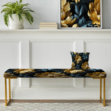 Dark Blue And Golden Gilded Damask Glamour - Upholstered Bohemian Bench