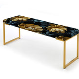 Dark Blue And Golden Gilded Damask Glamour - Upholstered Bohemian Bench