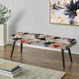 Blue And Beige Coastal Tranquil Florals Collage Unveiled - Upholstered Cottage Bench