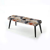 Blue And Beige Coastal Tranquil Florals Collage Unveiled - Upholstered Cottage Bench