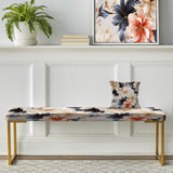 Blue And Beige Coastal Tranquil Florals Collage Unveiled - Upholstered Cottage Bench