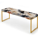 Blue And Beige Coastal Tranquil Florals Collage Unveiled - Upholstered Cottage Bench