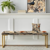 Beige Birds On Branch Collage - Upholstered Cottage Bench