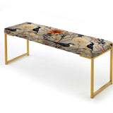Beige Birds On Branch Collage - Upholstered Cottage Bench