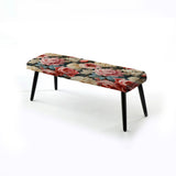 Pastel Pink And Beige Garden Floral Pattern - Upholstered Cottage Bench