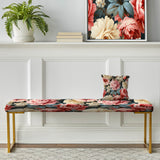 Pastel Pink And Beige Garden Floral Pattern - Upholstered Cottage Bench