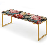 Pastel Pink And Beige Garden Floral Pattern - Upholstered Cottage Bench