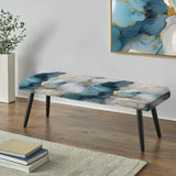 Zen Blue And White Marble - Upholstered Modern Bench