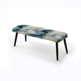 Zen Blue And White Marble - Upholstered Modern Bench