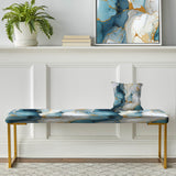 Zen Blue And White Marble - Upholstered Modern Bench