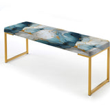 Zen Blue And White Marble - Upholstered Modern Bench