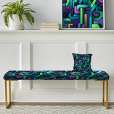 Green And Purple Groovy Grid Adventure" Upholstered Geometric Bench - Modern Bench