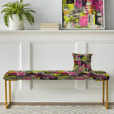 Popart Neon Newspaper Collage - Upholstered Modern Bench