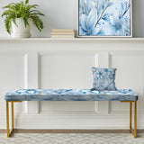 Arctic Breeze Blue Daisy" Upholstered Floral Bench - Traditional Bench