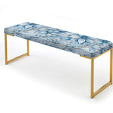 Arctic Breeze Blue Daisy" Upholstered Floral Bench - Traditional Bench