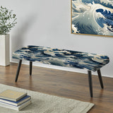 Blue And White Vintage Storm Waves - Upholstered Beachy Bench
