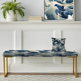 Blue And White Vintage Storm Waves - Upholstered Beachy Bench