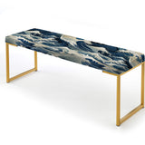 Blue And White Vintage Storm Waves - Upholstered Beachy Bench