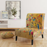 Multi-Colour Bird On Tree - Upholstered Farmhouse Accent Chair