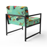 Turquoise Songbirds On Blossoming Branches - Upholstered Accent Chair