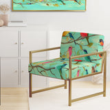 Turquoise Songbirds On Blossoming Branches - Upholstered Accent Chair