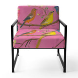 Pink Chinoiserie Songbirds And Branches - Upholstered Accent Chair
