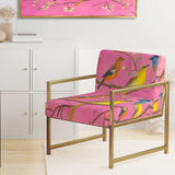 Pink Chinoiserie Songbirds And Branches - Upholstered Accent Chair