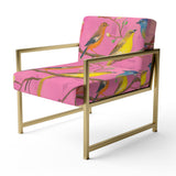 Pink Chinoiserie Songbirds And Branches - Upholstered Accent Chair