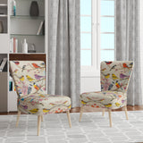Multi-Colour Birds On Cream Branches - Upholstered Accent Chair