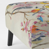 Multi-Colour Birds On Cream Branches - Upholstered Accent Chair