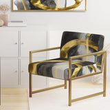 Black And Gold Abstract Ribbon Flow - Upholstered Accent Chair