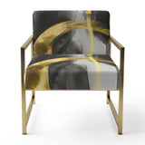 Black And Gold Abstract Ribbon Flow - Upholstered Accent Chair