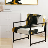 Gold And Black Abstract Brushstrokes On Cream - Upholstered Accent Chair