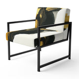 Gold And Black Abstract Brushstrokes On Cream - Upholstered Accent Chair