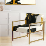 Gold And Black Abstract Brushstrokes On Cream - Upholstered Accent Chair