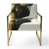 Gold And Black Abstract Brushstrokes On Cream - Upholstered Accent Chair