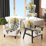 Yellow And Grey Philodendron Leaf I - Upholstered Accent Chair