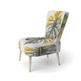 Yellow And Grey Philodendron Leaf I - Upholstered Accent Chair